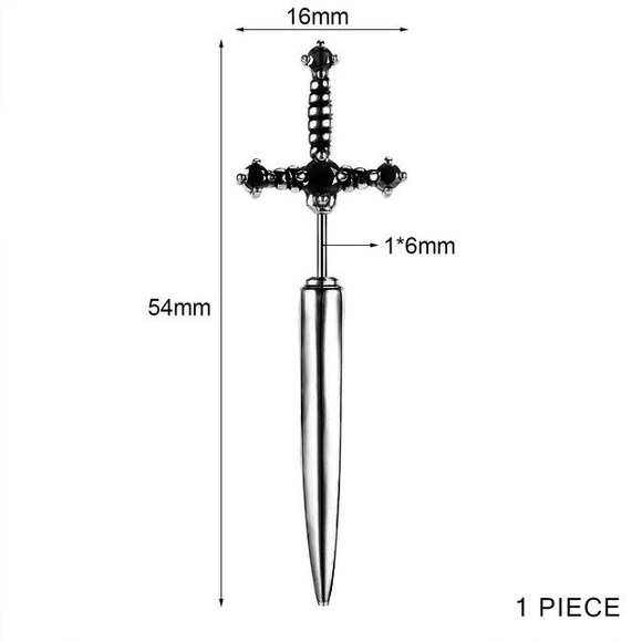 Any 4/$25! Gunmetal Black Crystal Sword Studs w/Jackets Earrings - Picture 4 of 6